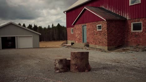 man carrying wood logs - wide shot