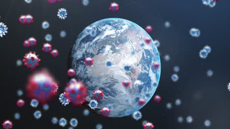 flying bacteria coronavirus over planet earth.