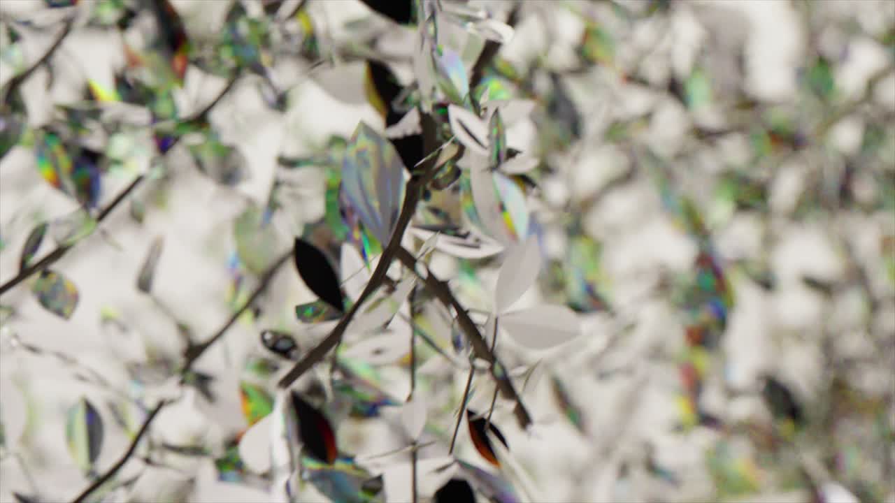 다채로운 잎을 가진 추상적인 나무 가지