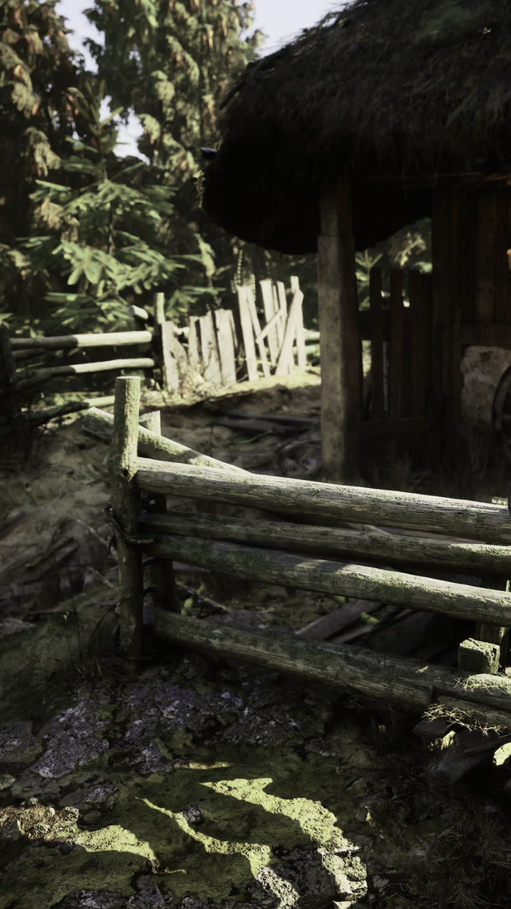 Rustic charm of an old wooden cabin surrounded by a serene forest glade