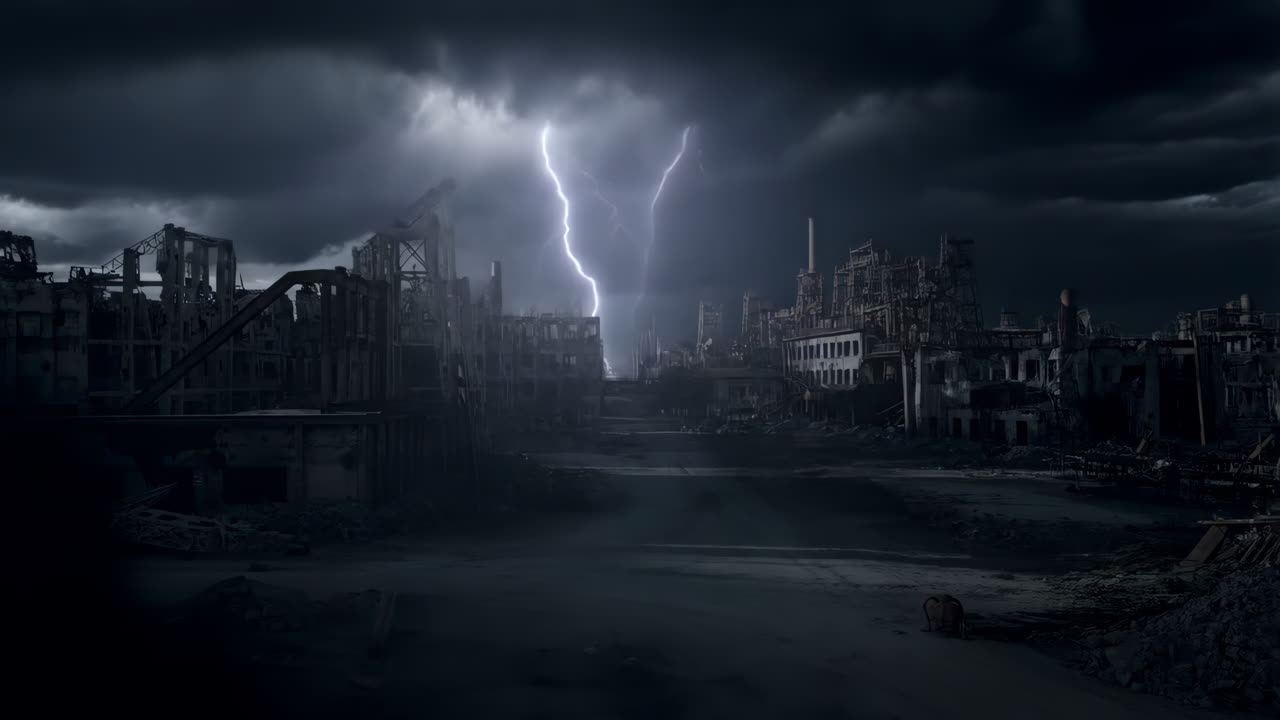 Postapokalyptisk by under storm