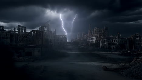 post-apocalyptic city under storm