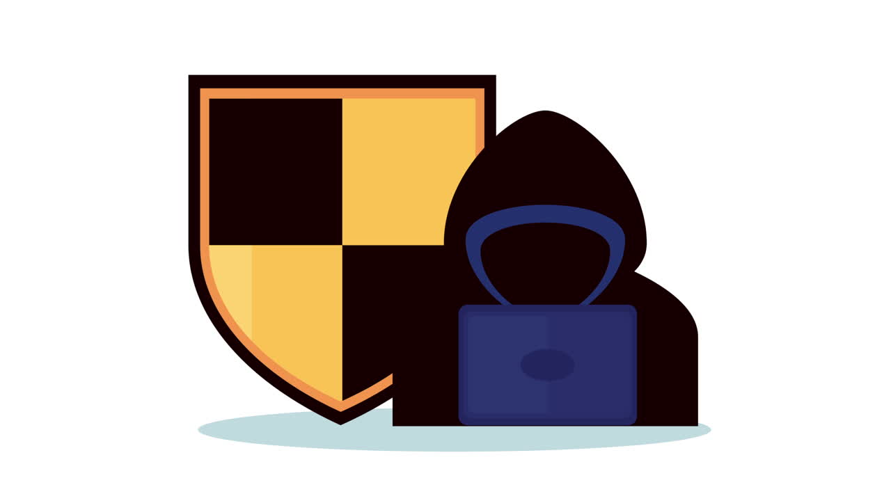 escudo de seguridad con hacker usando portátil