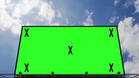 billboard with green screen and tracking markers. video mock up for advertisement, promotion. big board with blue sky, clouds time lapse.