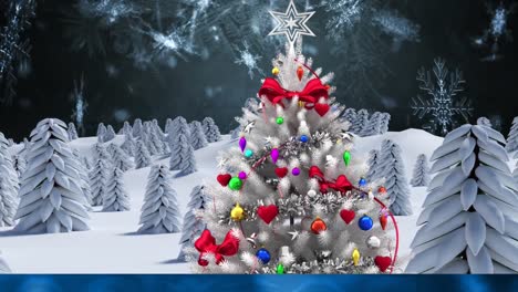 Animation-of-christmas-tree-with-snow-falling-and-winter-scenery