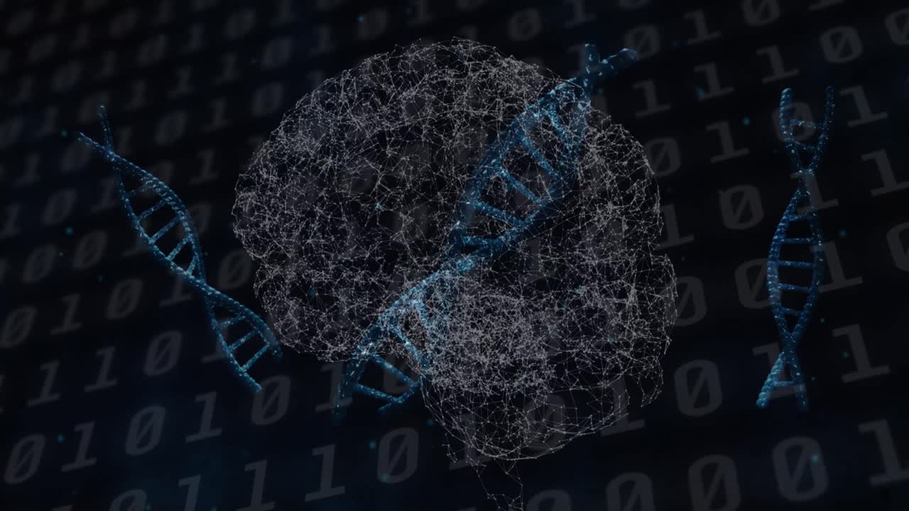 Animazione di cervello in rotazione su DNS su sfondo nero