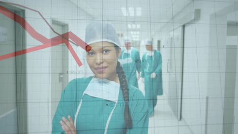 Animation of data processing over biracial female surgeon