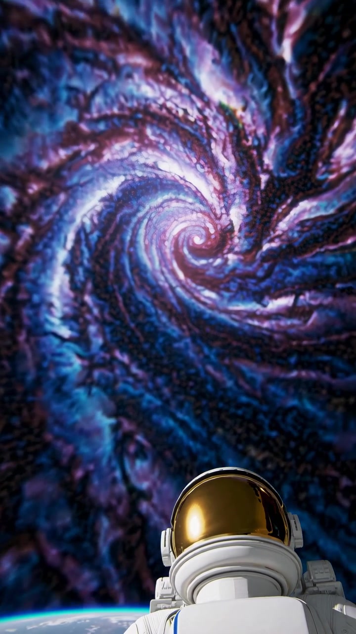 Astronaut Looking at a Swirling Galaxy in Deep Space
