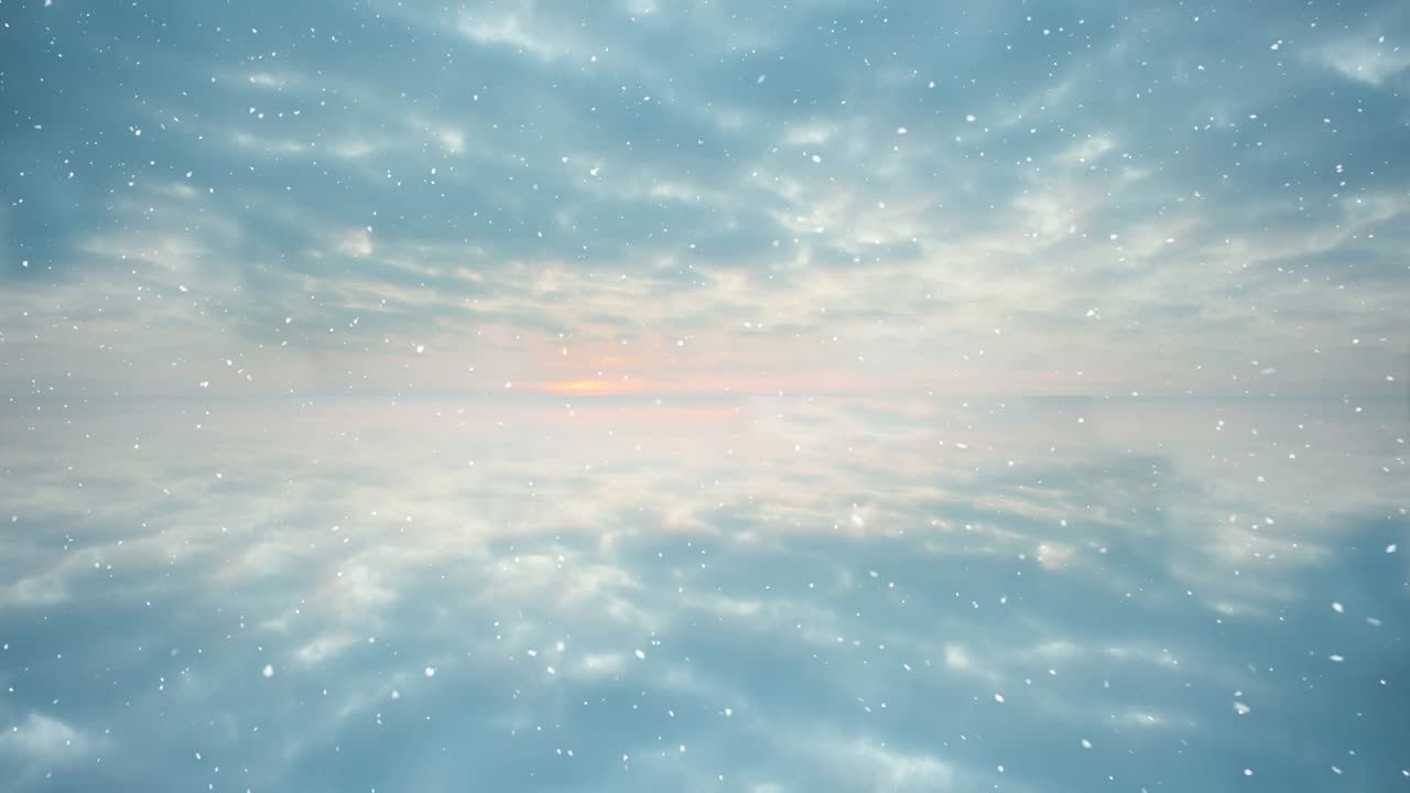 Animation of snow falling in seamless loop over clouded sky in background