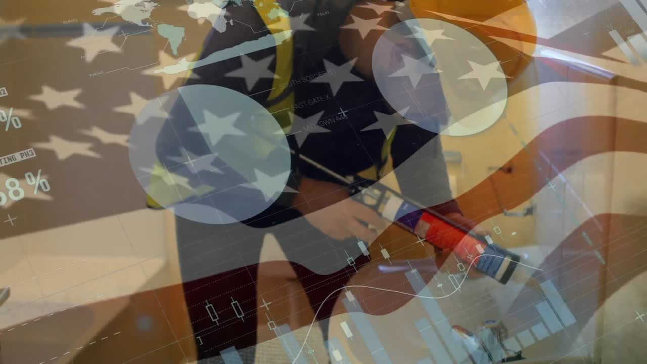 미국  ⁇ 발을  ⁇ 고 있는 현장 노동자가 접착제 총을 사용하고 있습니다.