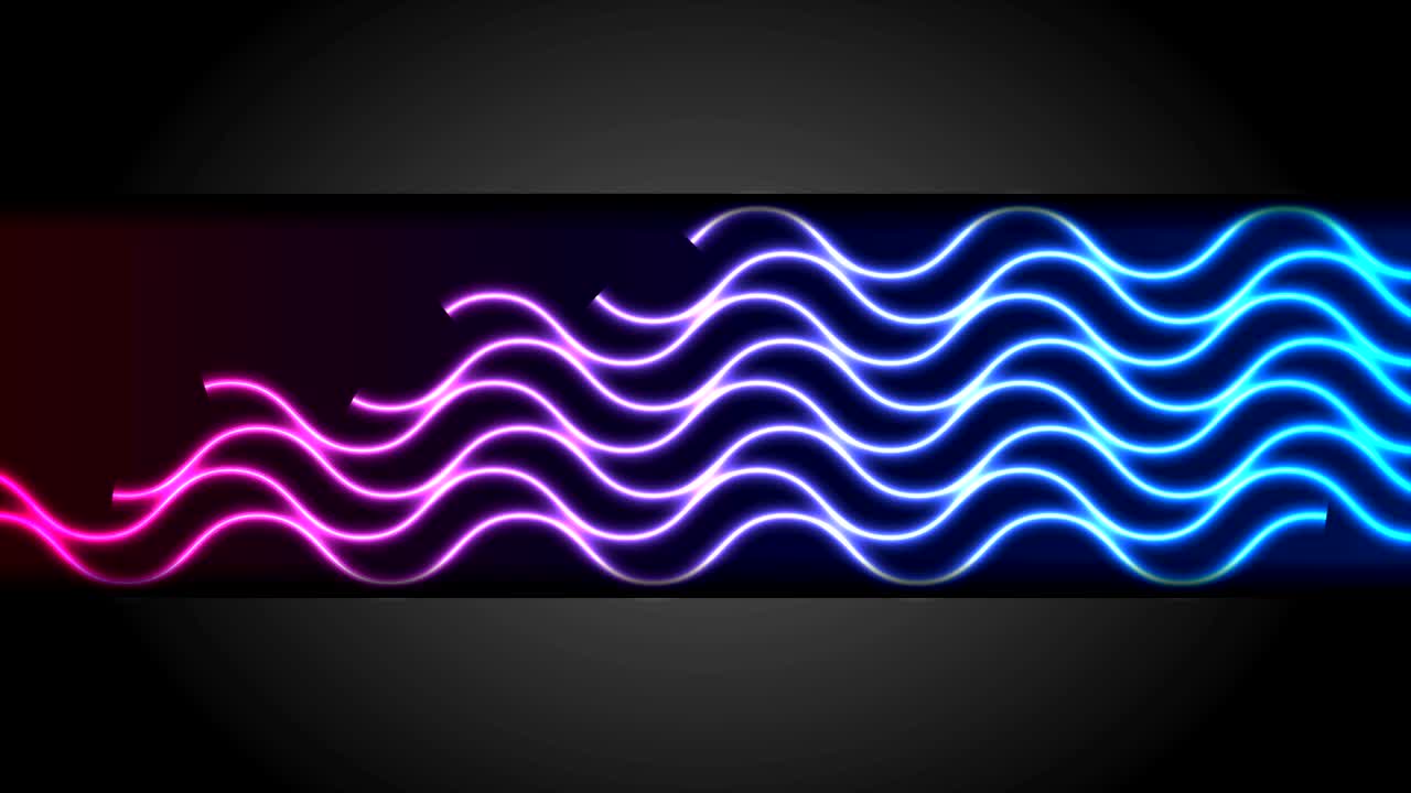 파란 자외선 네온 곡선 파동 선 패턴 비디오 애니메이션