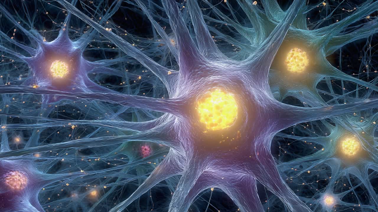 A Colorful Exploration of Neuronal Structures: Detailed Close-Up Visualization of Neurons and Their Interconnected Network in Stunning Clarity