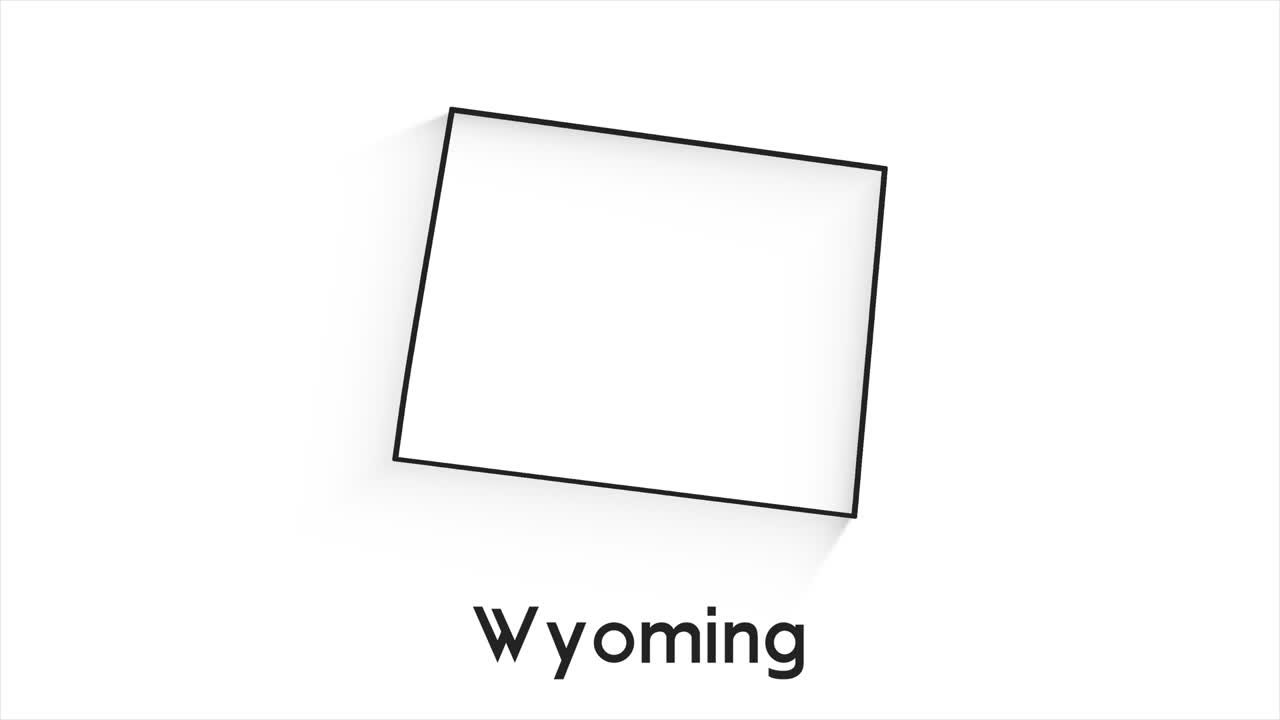 미국 와이오밍 주 (wyoming state of the united states of america) - 지도에 있는 애니메이션 라인 위치 표시자 (animated line location marker) - 비디오에서 화면 투명성 모드로 사용하기 쉽다.
