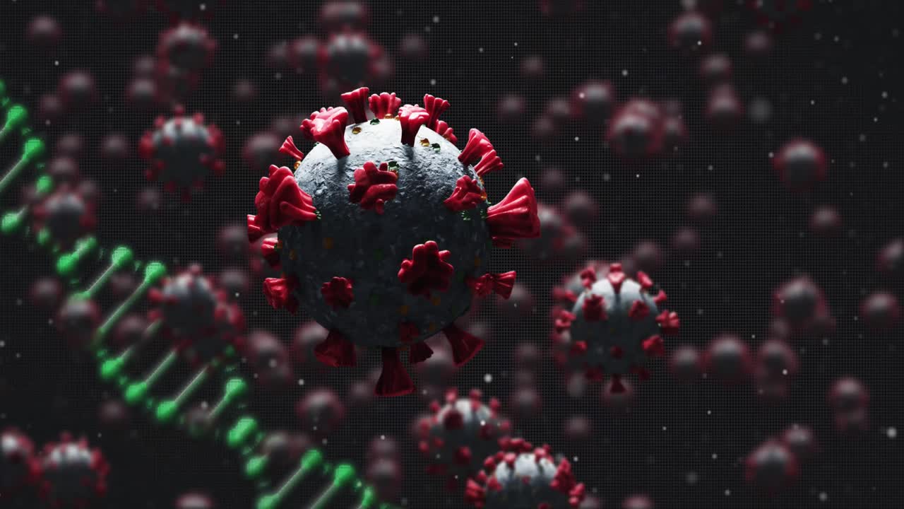 animación de las células del virus sobre el adn y el fondo negro