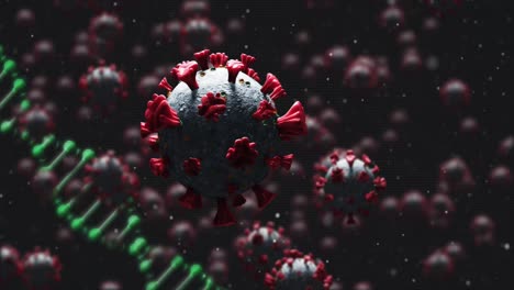 animation of virus cells over dna and black background