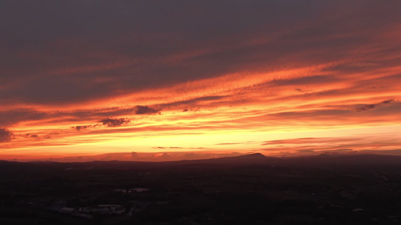 Aerial View of Silhouette Landscape at Sunset