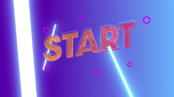 Animation of start text on blue background