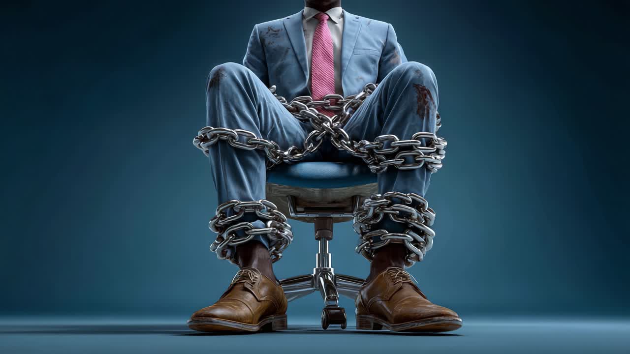 A Captivating Representation of Confinement and Restraint: The Struggle for Freedom in a Business Attire, Bound by Chains and Facing Limitations