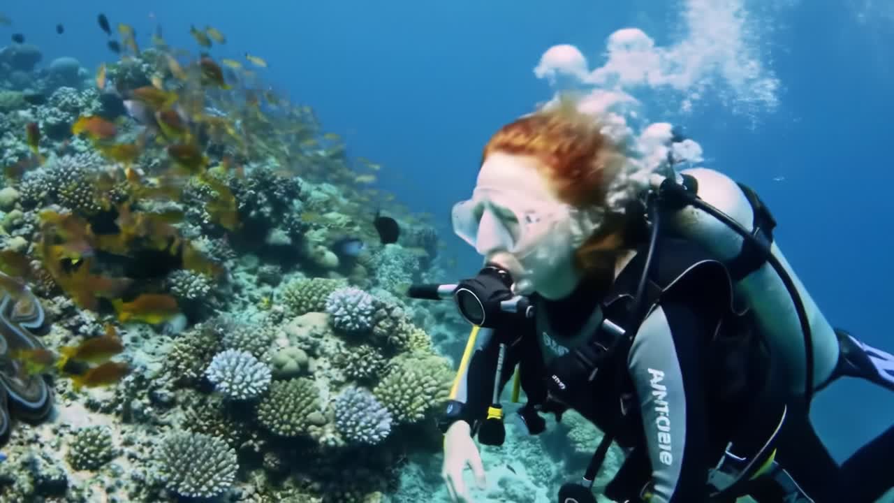 Diving enthusiasts explore stunning coral reefs teeming with colorful fish and marine creatures in a tropical paradise. The underwater world offers breathtaking sights and experiences.