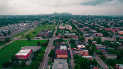 Vista-Aérea-Deslizante-Del-Increíble-Centro-De-Chicago-Desde-El-Lado-Sur.