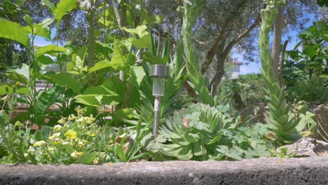luz led alimentada por panel solar en el jardín.