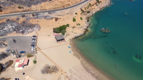 Zerstörter-Strand,-Niedergebrannt-Durch-Das-Feuer-In-Rhodos,-Griechenland,-Während-Des-Verheerenden-Feuers-Mit-Drohne-Gefilmt