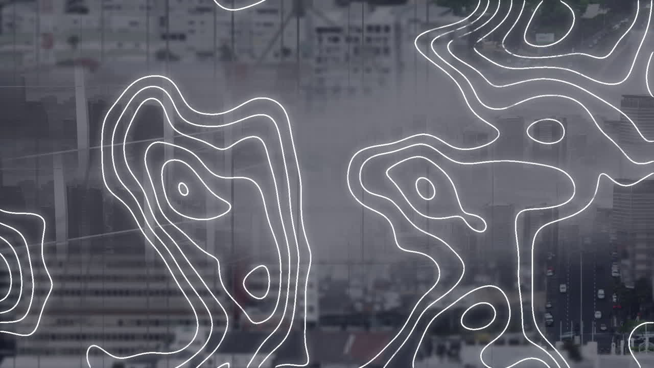 animación de líneas en movimiento sobre el paisaje urbano