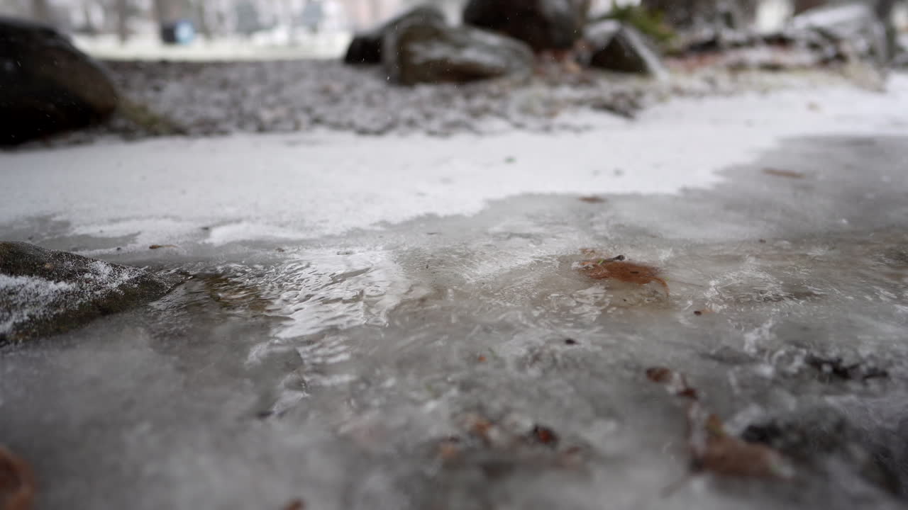 water stream on frozen river