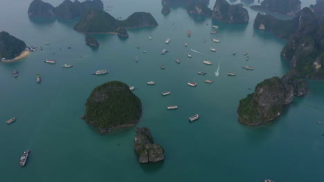 scenic view of halong bay and a lot of boats