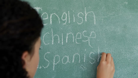 schoolgirl pretending to be a teacher in classroom