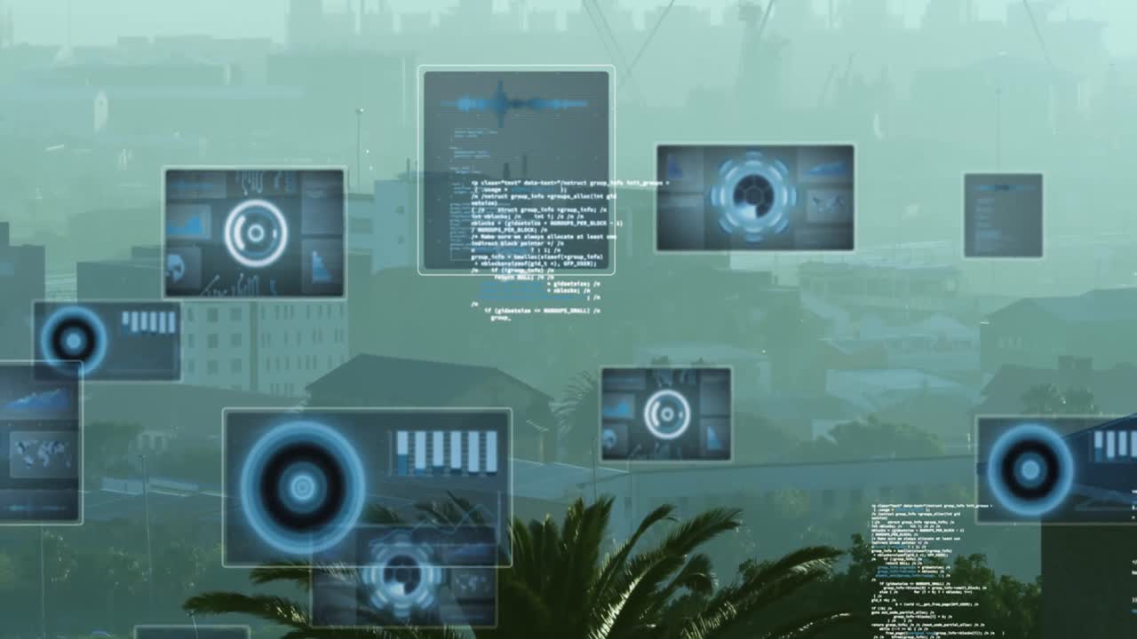 animación de escaneos y procesamiento de datos sobre el paisaje urbano