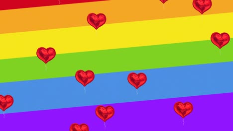 Animation-of-hearts-floating-on-rainbow-background