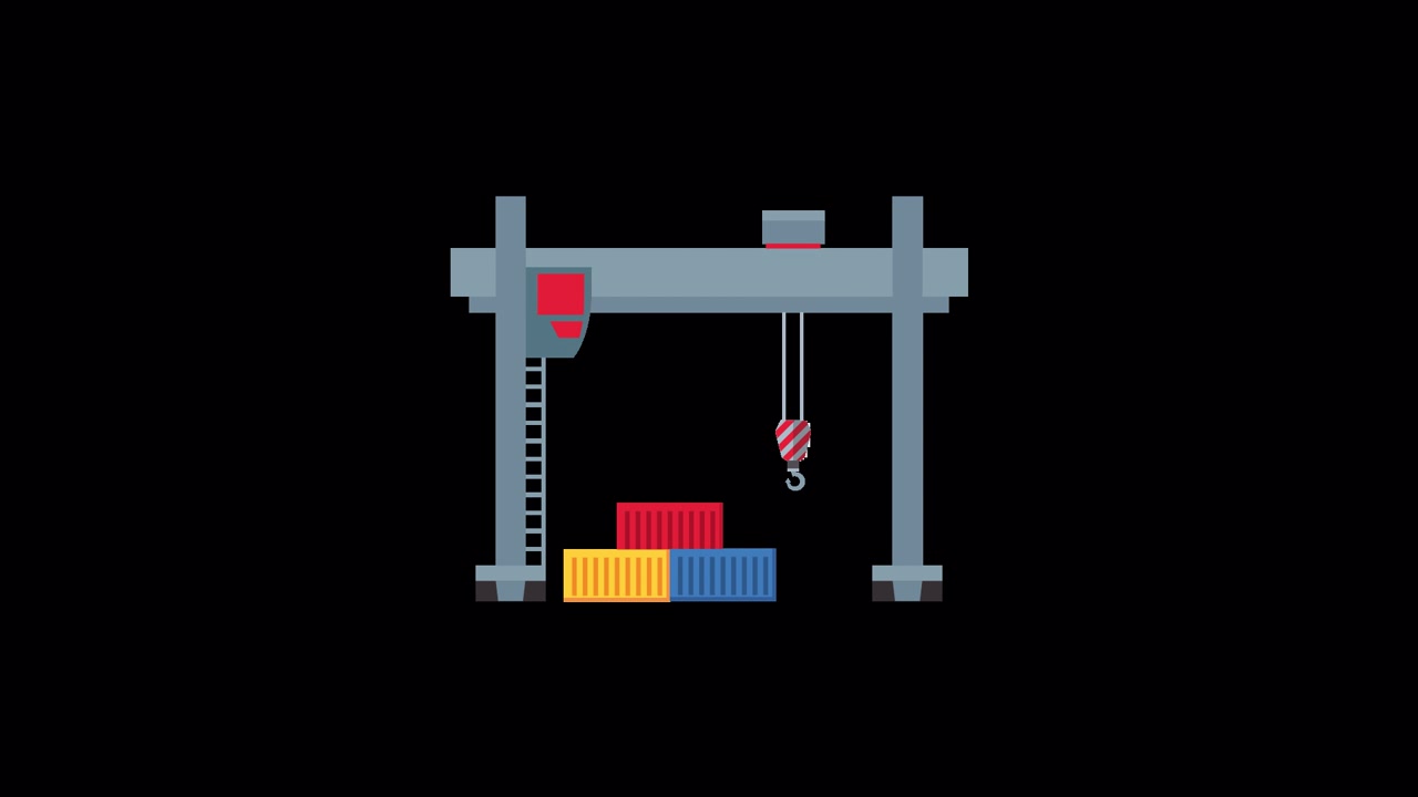 Pixel Art Animation of Gantry Crane and Shipping Containers