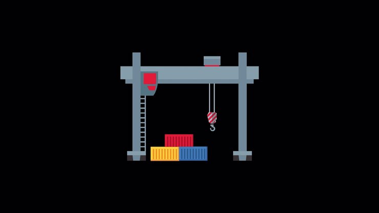 Pixel Art Animation of Gantry Crane and Shipping Containers