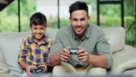 father, kid and play video game