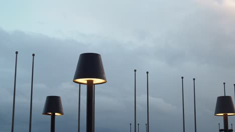 street lights at dusk