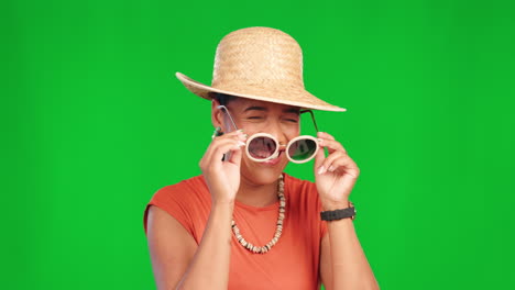 portrait, green screen and sunglasses with girl