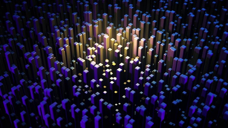 Abstract 3D Cityscape with Blue and Purple Colors