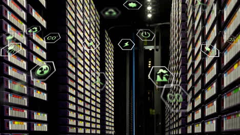 animation of ecology icons over server room