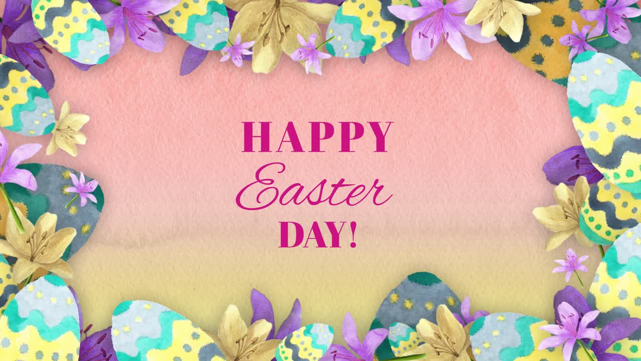 Auguri animati di buona Pasqua con uova ad acquerello e fiori
