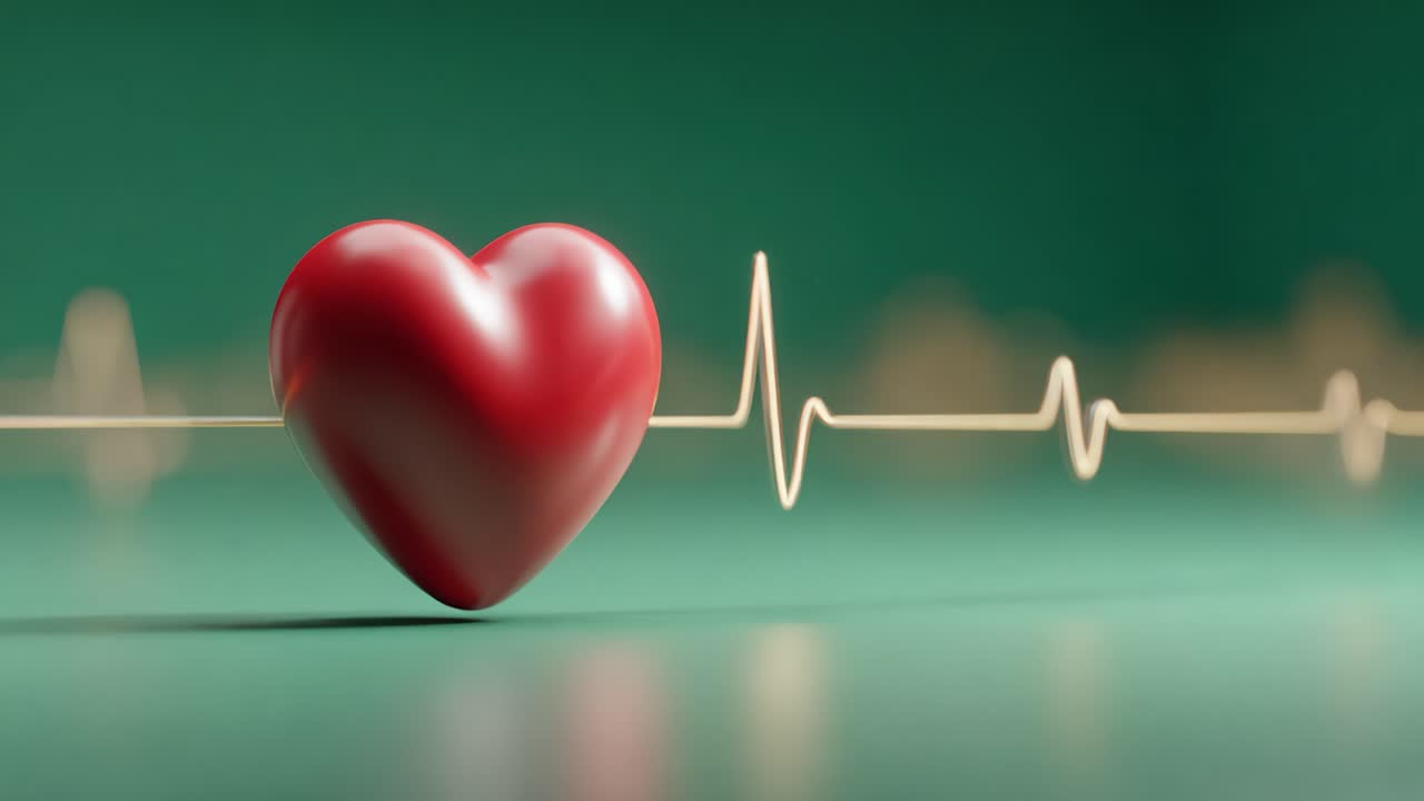 A Vivid Representation of Heart Health with a Red Heart Symbolizing Life and Vitality Against a Calming Green Background Featuring a Pulsing Heartbeat Line
