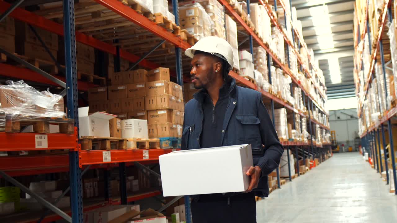 Warehouse Worker Carrying Boxes