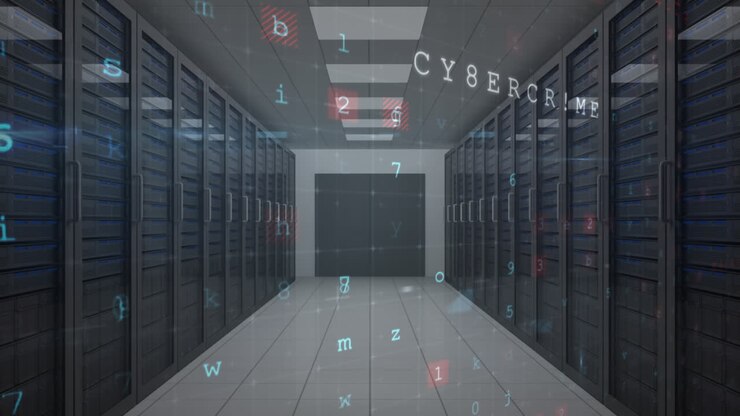 Animazione di avviso di cyberattacco sulla sala server
