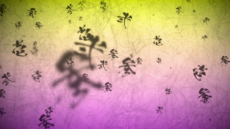 animación de fondo de bucle de partículas de escritura con pincel de estilo chino japonés