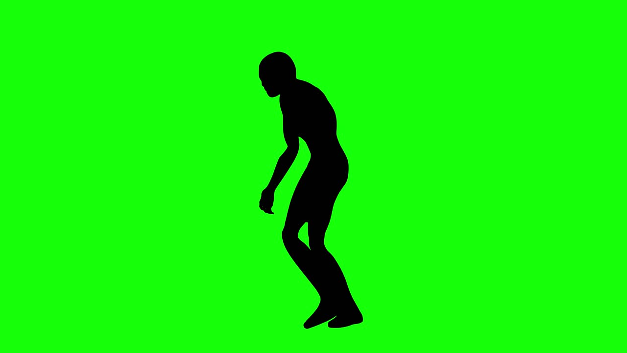 Silhouette of a mummy or zombie walking damaged on green screen, side view