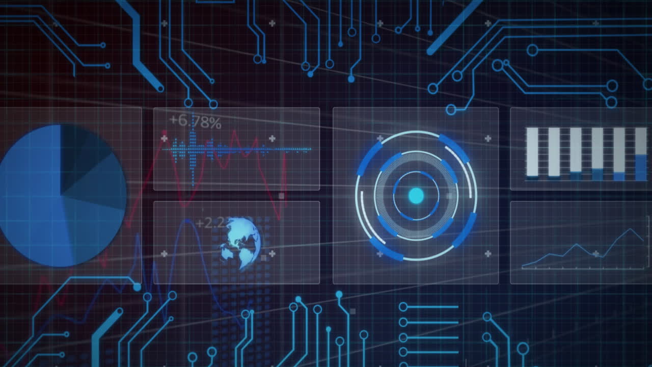 Animation of interface with round scanner, data processing and microprocessor connections