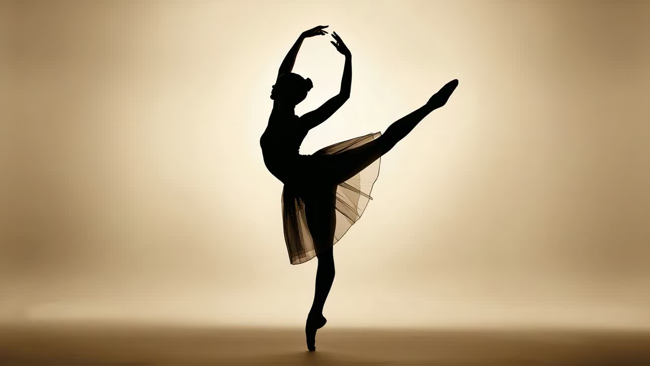 Dancer practicing arabesque and rotating into turns at studio after light cue, with tutu and pointe