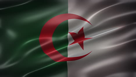 the national flag of algeria, full frame, front view, glossy, fluttering, elegant silky texture, waving in the wind, realistic 4k cg animation, sleek, movie-like look, seamless loop-able
