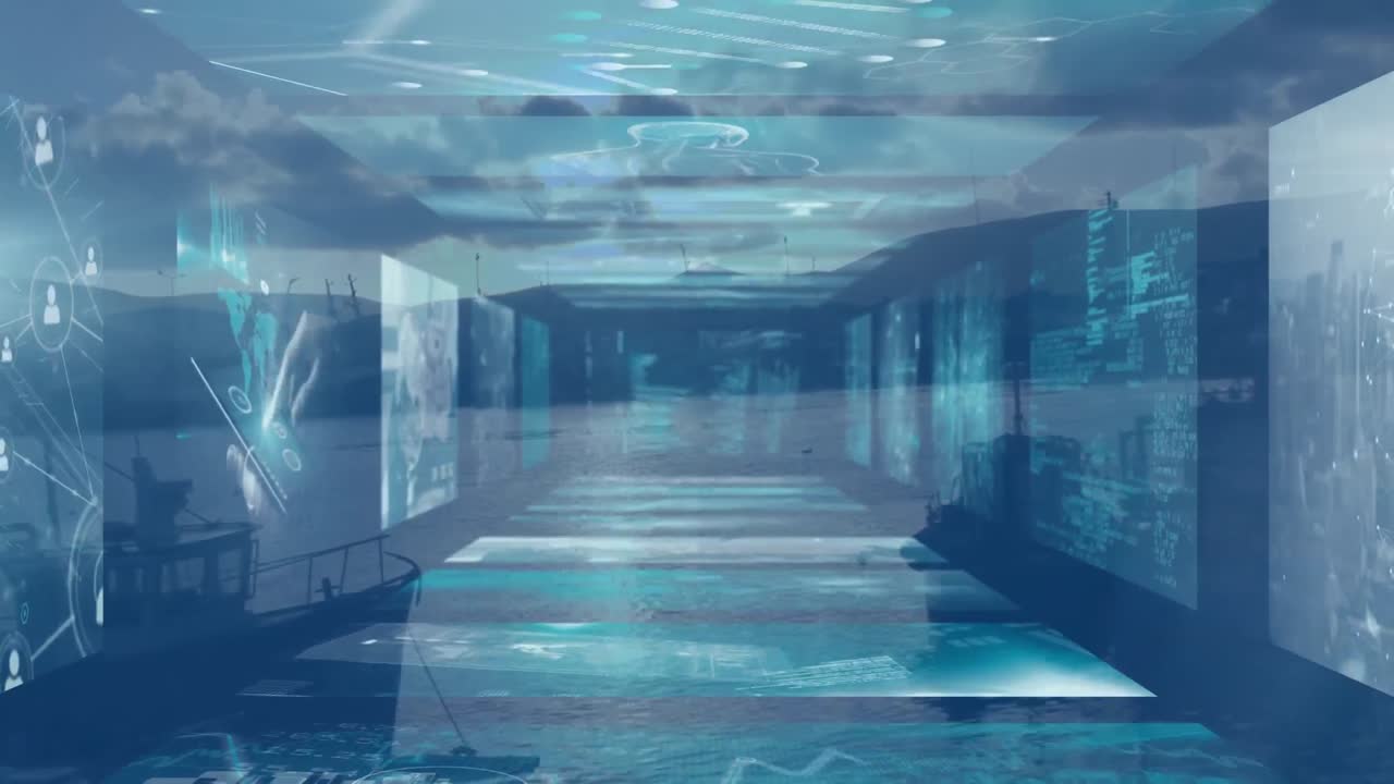 풍경 위의 화면에서 데이터 처리의 애니메이션