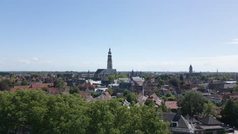 aerial drone reveal shot of middelburg city centre and abbey square